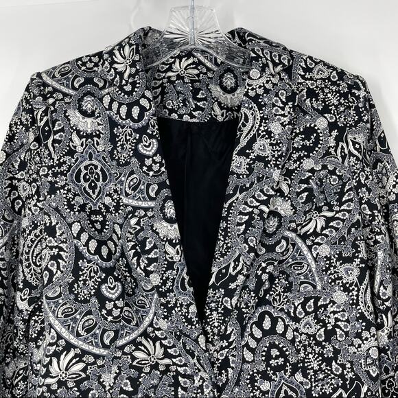 MNG Collection Paisley Navy White Print Blazer Size 10 Gardencore Fairycore - Picture 2 of 16